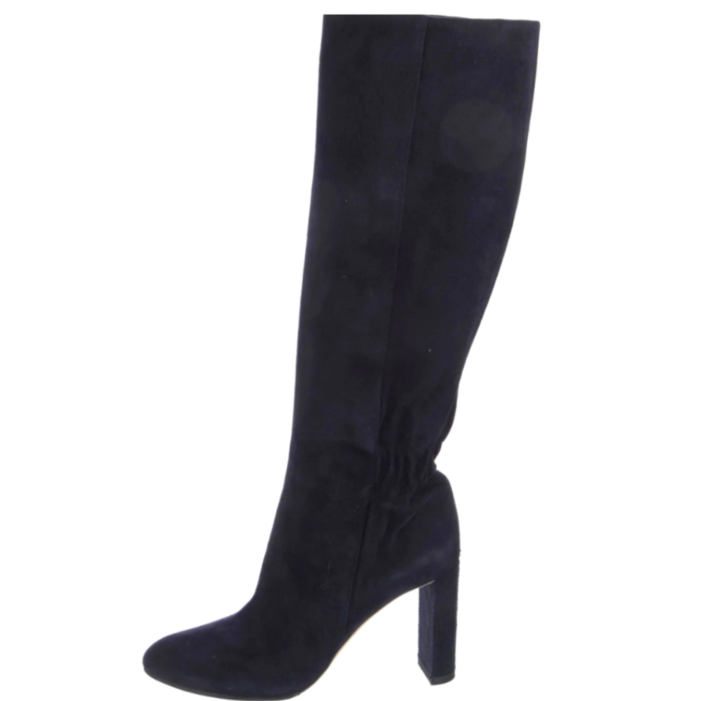 Christian Dior Suede Knee High Boots Blue 39.5 US 9.5 Block Heel CD Logo Zip - Picture 4 of 12